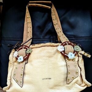 Women's Y2K Vintage Soft Italian Cream Tan Leather Bag Cottagecore Feminine Boho